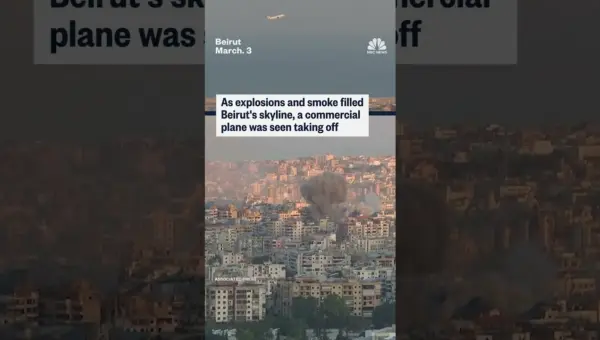 Beirut Airport Scene: Explosions Rock Skies Amidst Plane Takeoff
